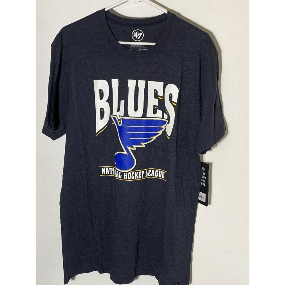 NWT St. Louis Blues ‘47 Shirt Men XL Navy Blue Short Sleeve Crew Neck Hockey NHL